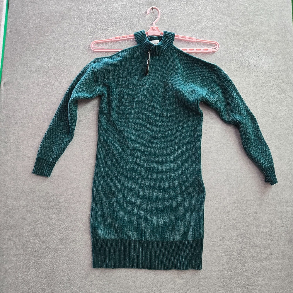 Lulus Women Dress Small Green Mini Sweater Cold Shoulder Ribbed Hem Pullover NWT